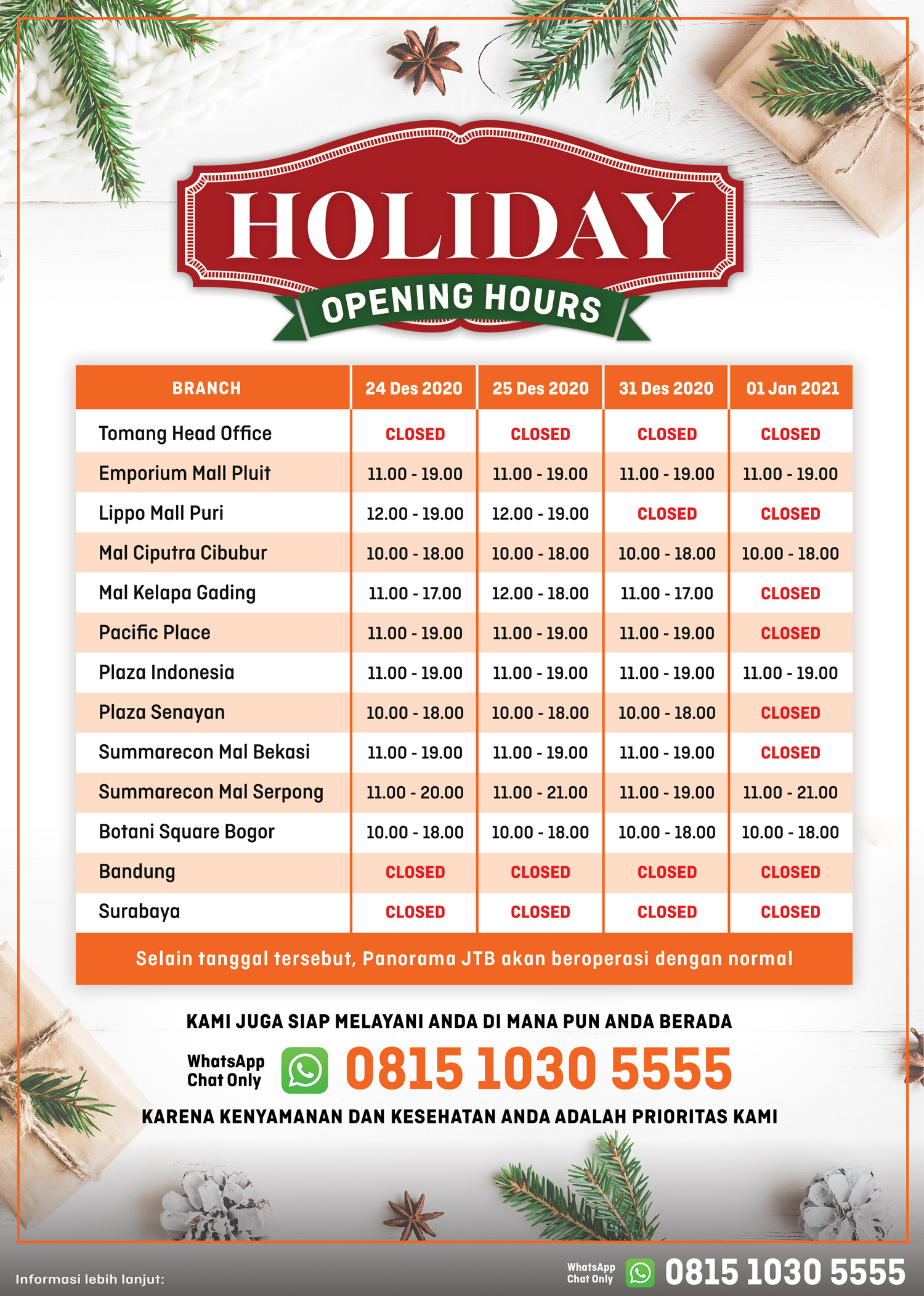 Holiday Opening Hours