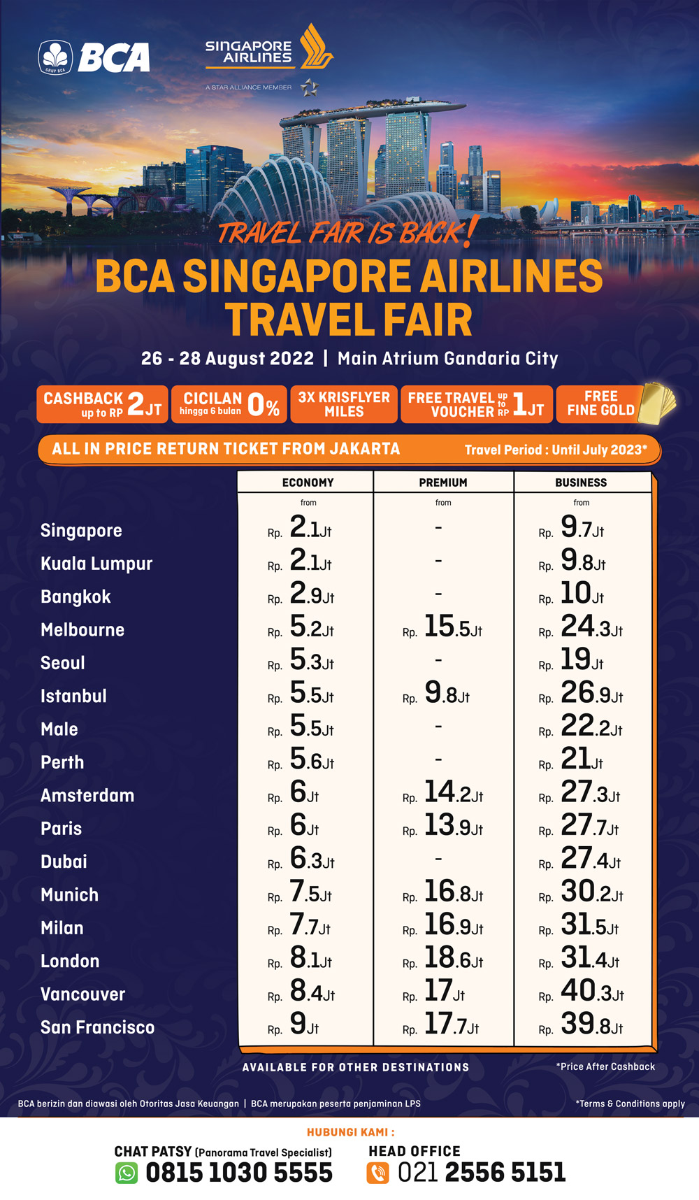 CASHBACK hingga Rp 2 Juta Hanya di BCA Singapore Airlines Travel Fair! 