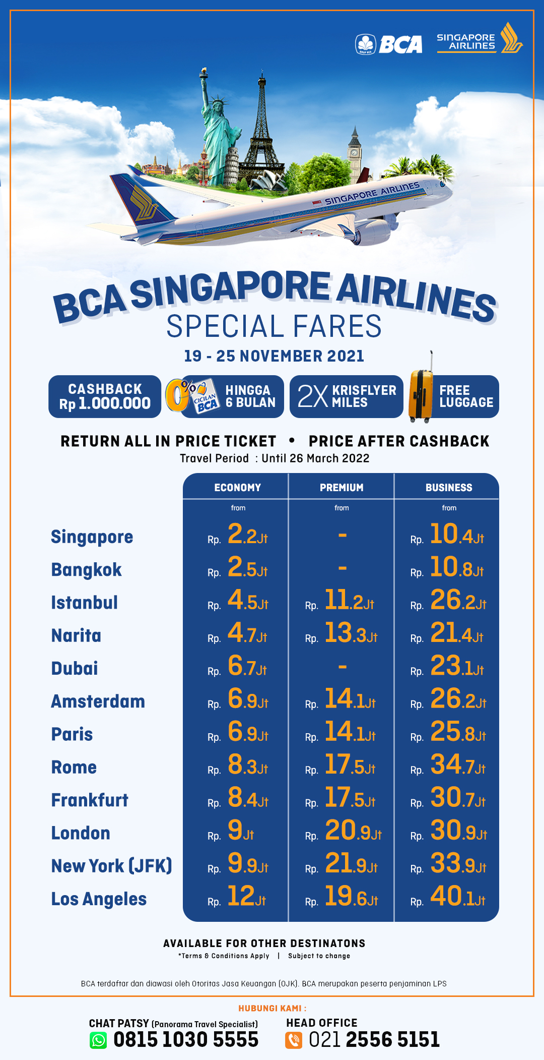 BCA Singapore Airlines Special Fares